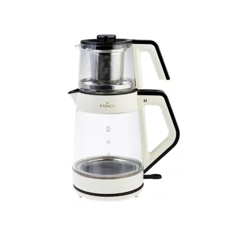 Karaca Retro Tea Otomatik Cam Demlikli 1900 W Işıklı Cam Gövdeli Beyaz Retro Çay Makinesi