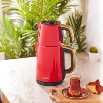 Karaca Retro Tea Otomatik Çelik Demlikli 1650 W Çelik Gövdeli Kırmızı Retro Çay Makinesi