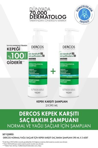 Vichy Kepek Karşıtı Normal ve Yağlı Saçlar İçin Tüm Saçlar İçin Şampuan 2x390 ml