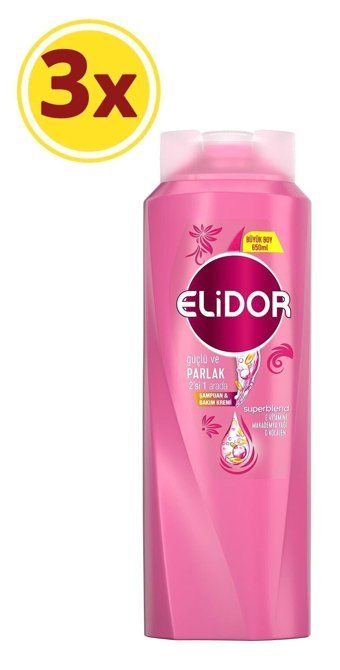 Elidor Superblend Güç ve Parlaklık Tüm Saçlar İçin E Vitamini - Makademya Yağı 2'si 1 Arada Şampuan 3x650 ml
