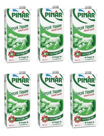 Pınar %3,3 Yağlı Laktozlu Sade İnek Süt 6x1 lt