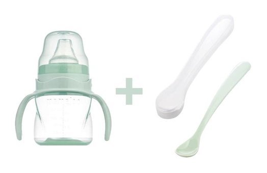 Mamajoo Akıtmaz Kulplu 6+ Ay 160 ml Alıştırma Bardağı Yeşil + İkili Beslenme Kaşığı
