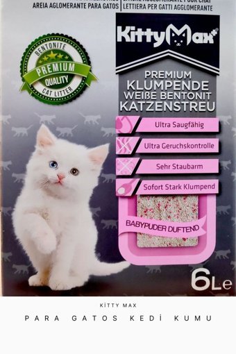 Kittymax Bebek Pudralı Topaklanan İnce Taneli Bentonit Kedi Kumu 6 lt