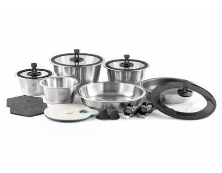 Leggno Cookvısıon 1058 17 Parça Cam Kapaklı Bakalit Saplı Paslanmaz Çelik Tencere Seti