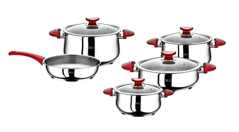 Oms Yummy 9 Parça Cam Kapaklı Bakalit Saplı Çelik Tencere Seti