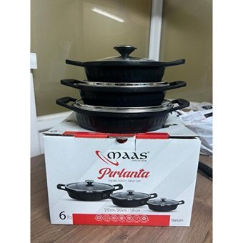 Maas Pırlanta 6 Parça Cam Kapaklı Bakalit Saplı Döküm Tava Seti