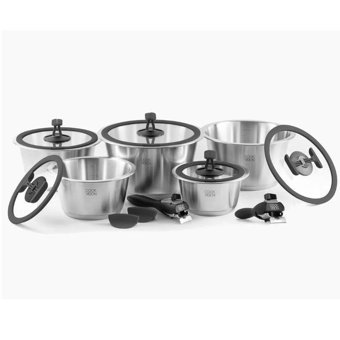 Leggno COOKVISION 1058 14 Parça Cam Kapaklı Bakalit Saplı Paslanmaz Çelik Tencere Seti