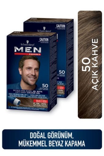 Men Perfect Doğal Görünüm 50 Açık Kahve Jel Erkek Saç Boyası 2x40 ml