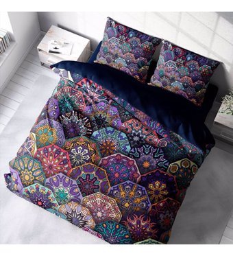 Monohome Ethnic Purple Pamuklu 4 Mevsim 200 x 220 cm 3D Desenli Çarşaflı Çift Kişilik Nevresim Takımı Çok Renkli