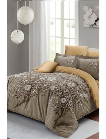 Monohome Autumn Pamuk-Saten 4 Mevsim 200 x 220 cm 3D Desenli Çarşaflı Çift Kişilik Nevresim Takımı Kahverengi