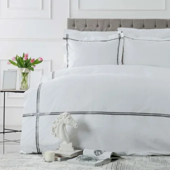 Karaca Home Valse Percale 4 Mevsim 200 x 220 cm Şeritli Desen Çarşaflı Çift Kişilik Nevresim Takımı Gri
