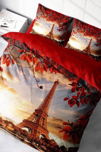 Monohome Eiffel Pamuk-Saten 4 Mevsim 200 x 220 cm 3D Desenli Çarşaflı Çift Kişilik Nevresim Takımı Çok Renkli