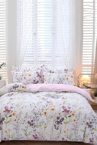 Always Ranforce Pamuklu 4 Mevsim 200 x 220 cm Çiçek Desenli Çarşafsız Çift Kişilik Nevresim Takımı Pembe