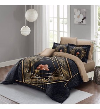Monohome Lalezar Pamuk-Saten 4 Mevsim 200 x 220 cm 3D Desenli Çarşaflı Çift Kişilik Nevresim Takımı Kahverengi