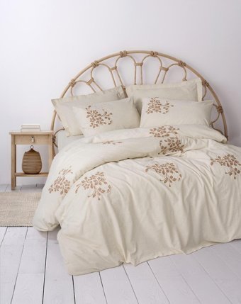 Cotton Box Kaneli Keten-Pamuk 4 Mevsim 200 x 220 cm Desenli Çarşaflı Çift Kişilik Nevresim Takımı Bej