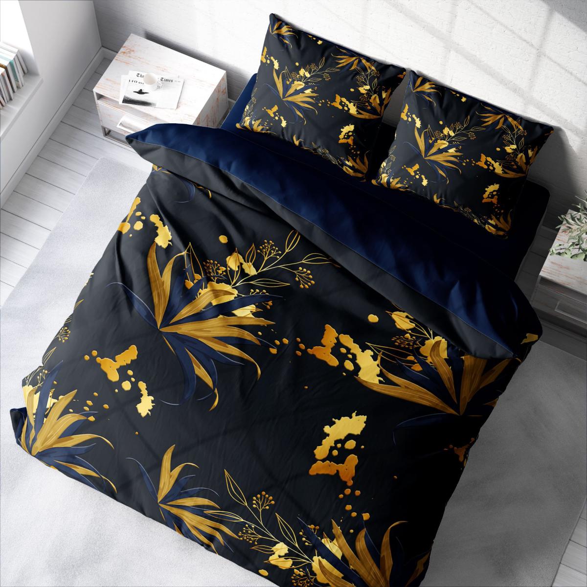 Monohome Leaf Pamuklu 4 Mevsim 200 x 220 cm 3D Desenli Çarşaflı Çift Kişilik Nevresim Takımı Gold