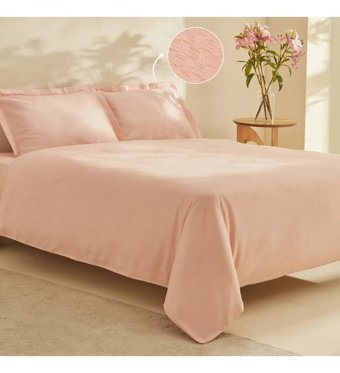 Karaca Home Fierra Pamuklu 4 Mevsim 200 x 220 cm Düz Çarşaflı Çift Kişilik Nevresim Takımı Pudra