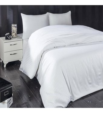 Komfort Home Sade Pamuk-Saten 4 Mevsim 200 x 220 cm Çizgili Çarşaflı Çift Kişilik Nevresim Takımı Beyaz