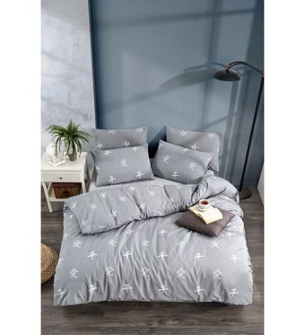 Tabu Home Takım Ranforce 4 Mevsim 200 x 220 cm Desenli Çarşaflı Çift Kişilik Nevresim Takımı Gri