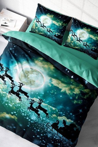 Monohome Ny Deer Pamuklu 4 Mevsim 200 x 220 cm Desenli Çarşaflı Çift Kişilik Nevresim Takımı Yeşil