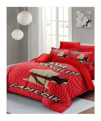 Monohome Bitanecik Sevgilim Pamuk-Saten 4 Mevsim 200 x 220 cm 3D Desenli Çarşaflı Çift Kişilik Nevresim Takımı Beyaz-Kırmızı