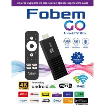 Fobem Go 8 GB Kapasiteli 1.5 GB Ram Wifi 4K Android TV Stick