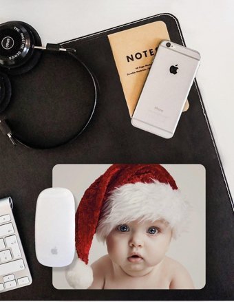 WuW Yeni Yıl Çocuğu 22x18 cm S Mousepad Beyaz-Kırmızı