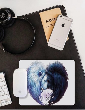 WuW Aslan Kalp 22x18 cm S Mousepad Beyaz-Mavi
