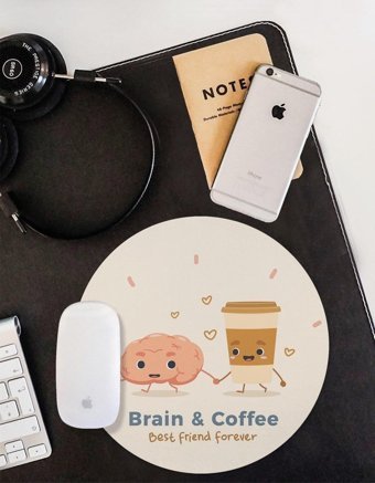 WuW Beyin ve Kahve Yuvarlak 20 cm S Mousepad Çok Renkli