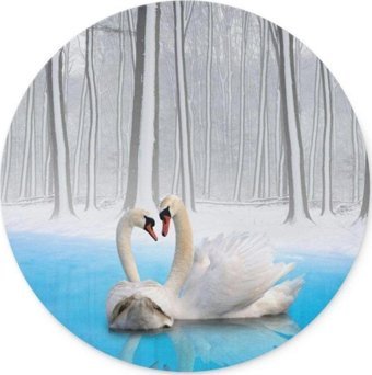 WuW Kuğu Yuvarlak 20 cm S Mousepad Beyaz-Mavi