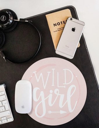 WuW Vahşi Kız Yuvarlak 20 cm S Mousepad Beyaz-Pembe