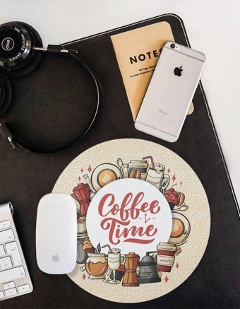 WuW Kahve Zamanı Yuvarlak 20 cm S Mousepad Çok Renkli