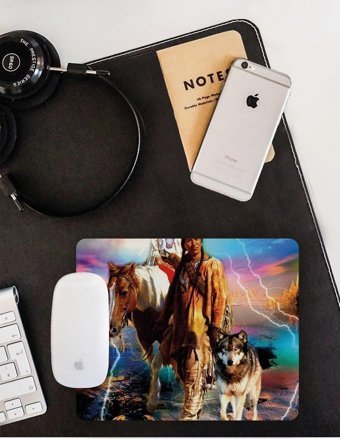 WuW Indian With Wolf And Horse 22x18 cm S Mousepad Çok Renkli