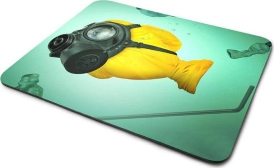 WuW Maskeli Balık 22x18 cm S Mousepad Beyaz-Yeşil