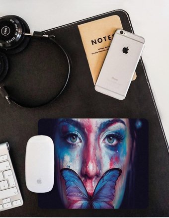 WuW Kelebek ve Kadın 22x18 cm S Mousepad Çok Renkli