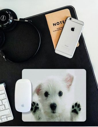 WuW Sevimli Köpek 22x18 cm S Mousepad Beyaz-Siyah