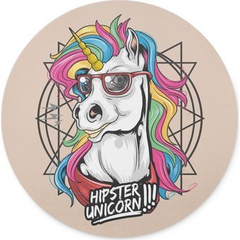 WuW Hipster Unicorn Yuvarlak 20 cm S Mousepad Çok Renkli