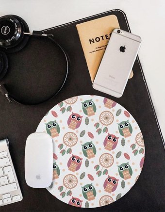 WuW Bohem Baykuş Yuvarlak 20 cm S Mousepad Çok Renkli