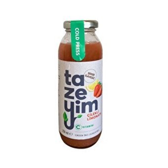 Tazeyim Cold Press Çilekli Şekersiz Cam Limonata 250 ml