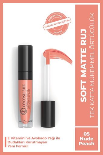 Cocosh She Soft Nude Peach 05 Kalıcı Mat Likit Fırçalı Ruj