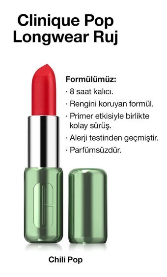 Clinique Pop Longwear Chilli Pop Kalıcı Mat Krem Lipstick Ruj