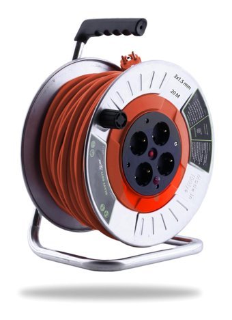 Badem10 Metal Makaralı 3500 W Kalın Topraklı 4'lü 20 m Makaralı Uzatma Kablosu Turuncu