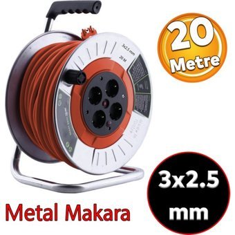 Badem10 Metal Makaralı 3500 W Kalın Topraklı 4'lü 20 m Makaralı Uzatma Kablosu Turuncu