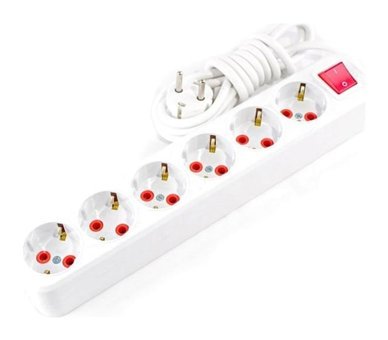Ay-Ka Gold Topraklı Anahtarlı 6'lı 5 m USB Grup Priz Beyaz
