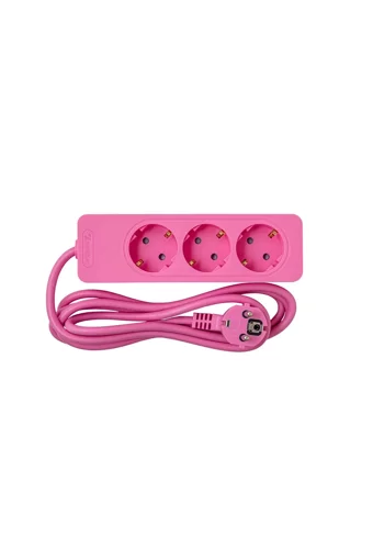 Seldur MS70 3600 W Kalın Topraklı 3'lü 2 m Uzatma Kablosu Pembe