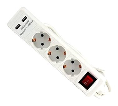 Troy 24023 Topraklı Anahtarlı 3'lü 1.4 m USB Grup Priz Beyaz