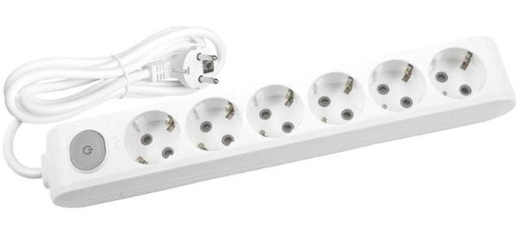 Avarson 3500 W Topraklı Anahtarlı 6'lı 1 m Uzatma Kablosu Beyaz