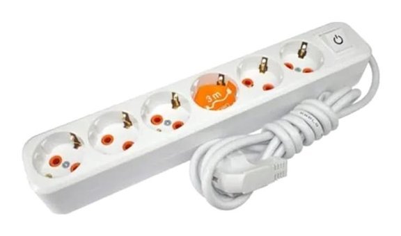 Royaleks 82166 Topraklı Anahtarlı 6'lı 3 m Grup Priz Beyaz