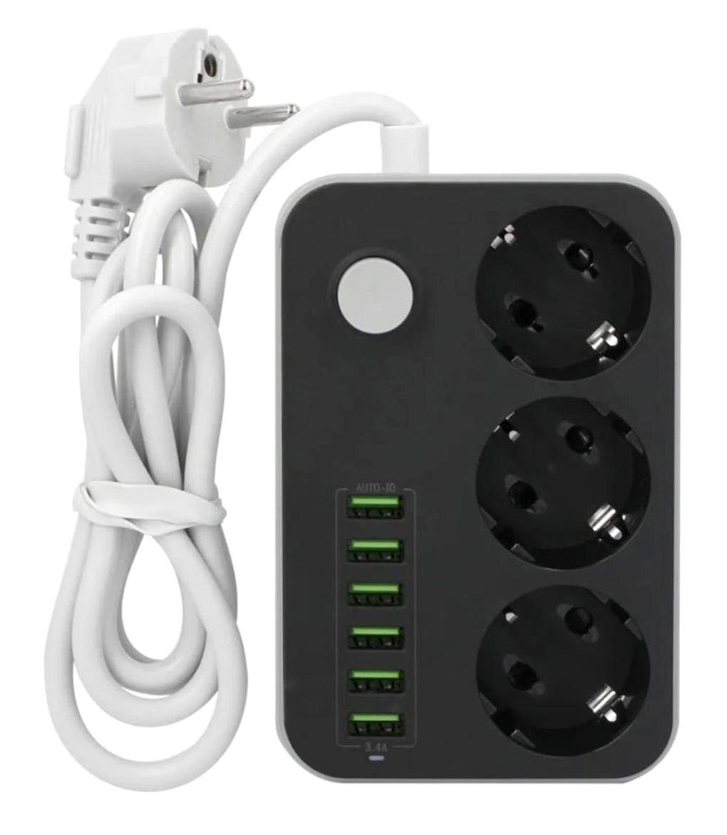 Skygo 250 W Kalın Anahtarlı Akım Korumalı 3'lü 1.6 m USB Uzatma Kablosu Siyah