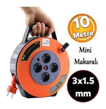 Badem10 Mini 3500 W Kalın Topraklı 4'lü 10 m Makaralı Uzatma Kablosu Turuncu